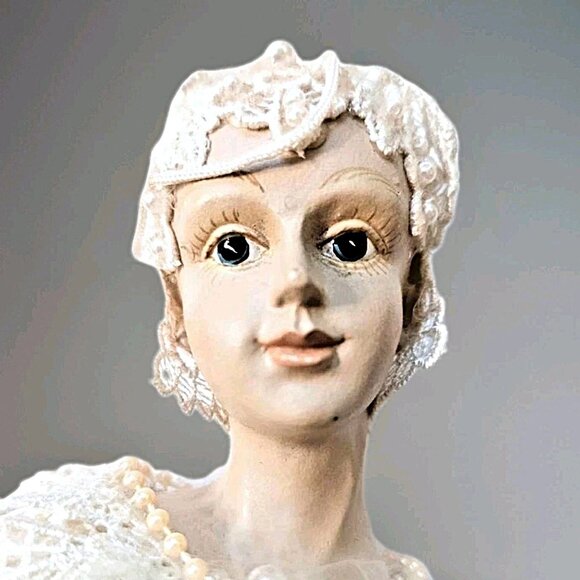 Vintage Victorian Bisque Porcelain Doll Head Christmas Ornament Lace Pearls 6" - Picture 3 of 7